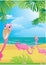 Flamingos on beautiful tropical beach