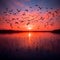 flamingos in a lake at sunrise