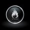 Flammable fire icon inside round silver and black emblem