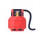 Flammable gas red tank flat vector illustration. Lng cylinder for stove. Compressed gas storage, industrial metal