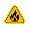 Flammable materials warning sign, caution fire sign yellow, gas hazard symbol, attention fire hazard icon, triangle flame warning