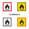 Flammable packaging icon. Flame fire logo symbol. Warning danger sign. Vector illustration image. Isolated on white background