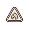 Flammable sign, firefighting, no fire flat color line icon.