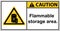 flammable storage tanks, flammable storage areas,sign caution.