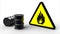 Flammable symbol next to chemical barrels