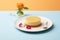 flan on a pastel plate with a clean, minimalist background