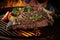flank steak on grill, sizzling and flavorful