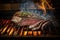 flank steak on grill, sizzling and flavorful