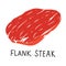 Flank steak, raw meat, uncooked beef cut piece, realistic vector illustration on white backgroound