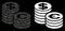 Flare Mesh Carcass Euro and Dollar Coin Columns Icon with Flare Spots