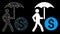 Flare Mesh Network Walking Banker with Umbrella Icon with Flare Spots