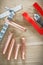 Flared pipes flaring clamp brake plumber on wooden board