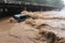 flash flood engulfs bridge, with cars and people swept away in raging waters