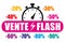 Flash sale. French language. Pink and multicolored vector icon with discounts II.