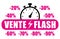 Flash sale. French language. Pink vector icon with discounts II.