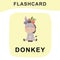 flashcard cute donkey with with flower crown. farm animal flashcard. Educational printable game cards.