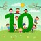 Flashcard for kindergarten and preschool learning to counting number 10 with a number of kids