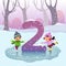 Flashcard for kindergarten and preschool learning to counting number 2 with a number of kids
