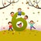 Flashcard for kindergarten and preschool learning to counting number 6 with a number of kids