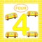 Flashcard number 4 four, bus, transport. Educational card for children