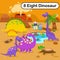 Flashcard number eight with 8 dinosaur learning for kid