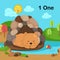 Flashcard number one with 1 bear learning for kid