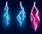 Flashes of lightning set, isolated on transparent background. Thunderstorm electric bolts collection, vector