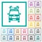 Flashing ambulance car front view flat color icons with quadrant frames