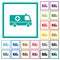 Flashing ambulance car side view flat color icons with quadrant frames