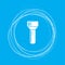 Flashlight icon on a blue background with abstract circles around and place for your text.