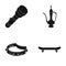 Flashlight, jug and other web icon in black style. tambourine, skateboard icons in set collection.