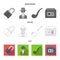 Flashlight, newspaper with news, certificate, folding knife.Detective set collection icons in flat,outline,monochrome