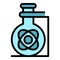 Flask with atom icon color outline vector