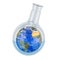 Flask with Earth Globe inside. Global research and discovery concept. 3D rendering