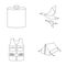 Flask, gilet with cartridges, flying ducks, tent.Hunting set collection icons in outline style vector symbol stock