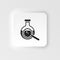 Flask, magnifier. Bioengineering neumorphic style vector icon. Biotechnology for health, researching. Molecular biology