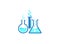 Flasks Lab Beakers with a chemical substance inside make Bubbles icon research vector logo design a symbol illustration on a white