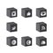 flat 3d cube black & white button designs of camera, like, messenger bird, phone