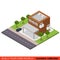 Flat 3d isometric business office condominium parking building