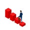 Flat 3D isometric. Businessman walking on stair growing graph to success. Stair step to success.
