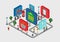 Flat 3d isometric city navigation icons web infographic concept