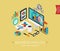 Flat 3d isometric design concept web business analysis