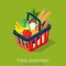 Flat 3d isometric food grocery shopping web infographics: cart