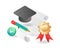 Flat 3d isometric illustration of graduation education style