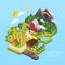 Flat 3d isometric life in countryside illustration