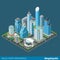 Flat 3d isometric megalopolis building street: skyscrapers mall