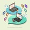 Flat 3d isometric social media concept illustration