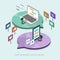 Flat 3d isometric social media concept illustration