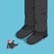 Flat 3d isometric tiny businessman in front of giant leg.