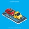 Flat 3d isometric tow truck evacuator car online